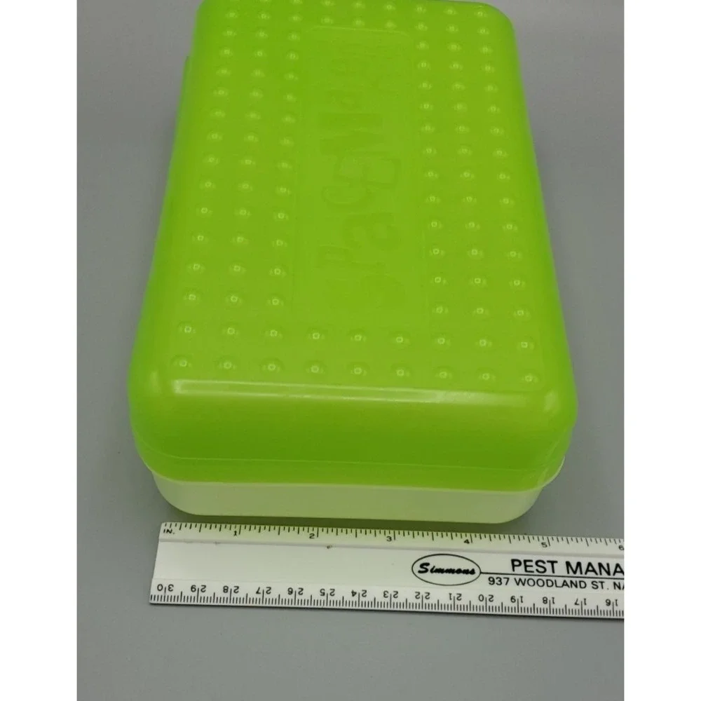 Spacemaker Vintage 1990s Plastic Pencil Case‎ Box Neon Green Top Frosted Bottom